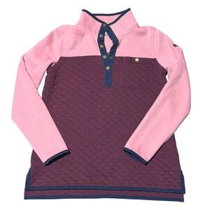 L.L. Bean Quilted Pullover Women's Small Petite - Maroon Pink Navy EXCELLENT